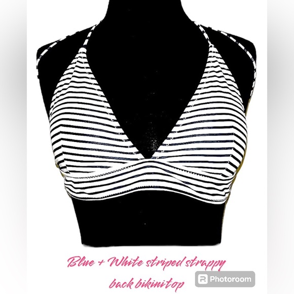 Blue and white striped swim top.size Large.  In great condition no snags. - Picture 3 of 4